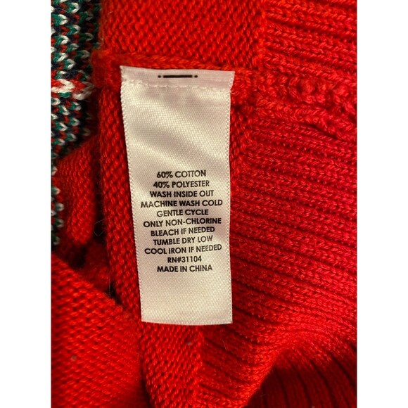 Crown & Ivy Sweater Dress Size Large Red Green Navy Fair Isle Look 60 % Cotton - Picture 9 of 12